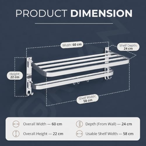 Image of GRIVAN Premium Stainless Steel Towel Stand in Bathroom | Foldable Bathroom Cloth Hangers for Wall | Towel Rack Holder in Bathroom Accessories Set (Silver Chrome, Pack of 2)
