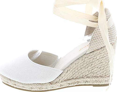 BAMBOO Timeoff 02 Womens Closed Toe Leg Wrap Espadrille Wedge Dress Sandals Beige 9 - Thumbnail 2