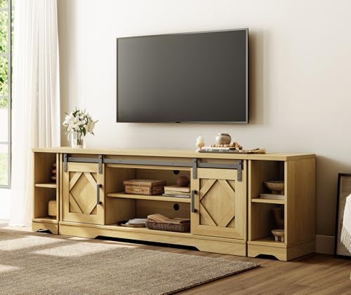 Image of WAMPAT Farmhouse TV Stand for 80-85 inch TV with Distressed Wood Finish