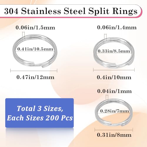 SOFPLATE 1 Box 600Pcs Stainless Steel Split Rings Bulk Split Jump Rings Silver Hypoallergenic Small Keychain Double Loops Round Split Ring for jewellery Making Supplies Necklaces Bracelet Earrings DIY - Image 2