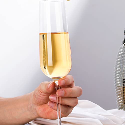Copas de champán de cristal con diseño de flauta soplado a mano que retiene las burbujas 7
