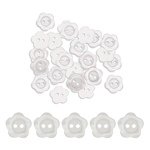 30Pcs White Pearlescent Buttons,Cardigan ResinButton,2 Hole FlowerButton,Resin Sewing Buttons,Round Resin Buttons for Baby Cardigan Knitting,DIY Arts,Crafts and Clothes(White,15mm)