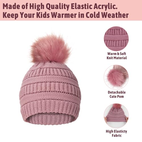 Image of Kids Winter Beanie Hat Scarf Gloves Set for 3-8 Years Old Boys Girls, Thick Warm Knitted Hat Gloves Fleece Lined Scarf Set