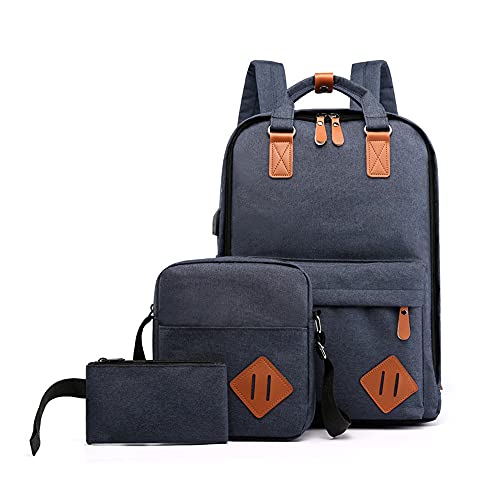 Sac à dos décontracté en toile marine M avec sac bandoulière et trousse