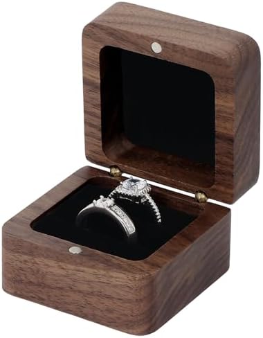 Wooden Ring Box for Wedding Ceremony 2 Slots,Small Square Solid W...