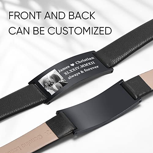 Mealguet Personalized Photo Id Bracelet : Custom Engraved Photo And Inspirational Quote Message Wristband For Men, Adjustable Belt Buckle Bracelet,Customized Jewelry Gift For Men #TOP4