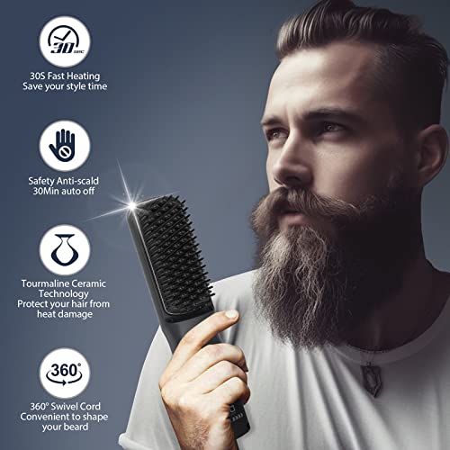 Portable Beard Straightener For Men, 3 In 1 Styling Kit With Bristle Brush And Beard Scissor, Anti-Scald Feature, Negative Ionic Technology, 3 Temperature Settings For Beard & Hair, Gifts For Men #TOP4