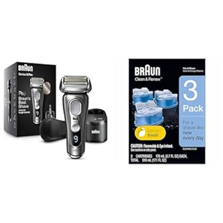 Braun Electric Razor for Men, Series 9 Pro 9465cc Wet & Dry Electric Foil Shaver with ProLift Beard Trimmer, Cleaning & Charging SmartCare Center, Noble Metal & Clean and Renew Refill, 3 Count
