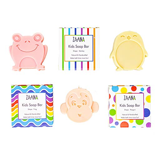 Zaaina Kids Soap Bar, Unique, Natural, Cute Animal Shapes, Fun Bath Time For Children, Boys Or Girls, For All Skin Types, Made In Usa, No Preservatives Or Artificial Ingredients, 3 Pack (Monkey, Penguin, Frog) By Zaaina #TOP1
