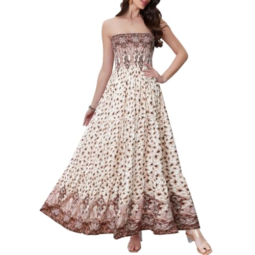 Image of Women's Summer Strapless Tube Top Maxi Dresses Off Shoulder Boho Beach Long Dress