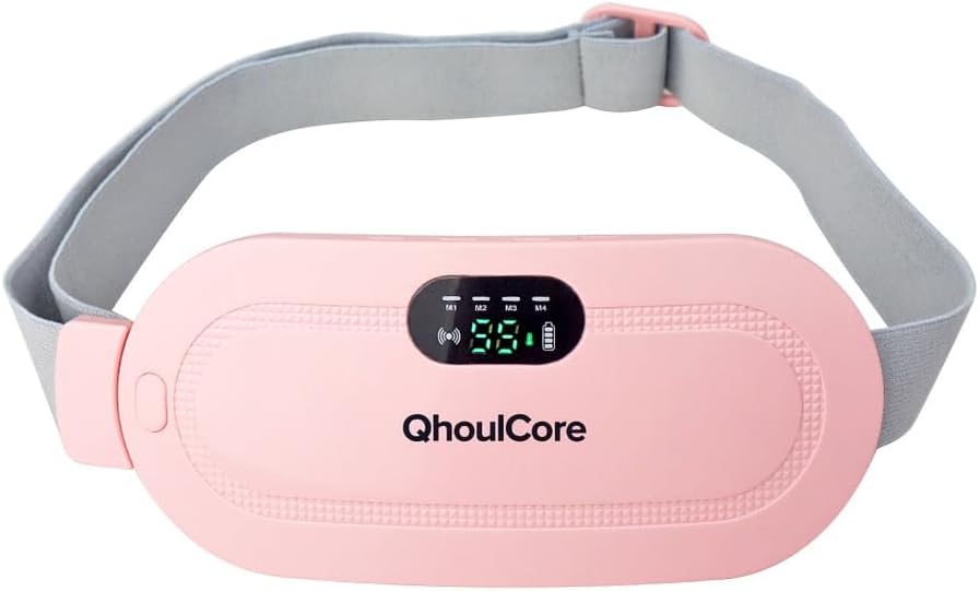 Heated Waist Belt with Vibration, USB-C Rechargeable Heating Pad for Cramps & Lower Back, 3 Heat Levels & 4 Massage Modes, Adjustable Strap, LED Display (Pink)