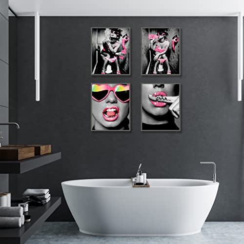 Luodroduo Fashion Wall Art Bathroom Decor Prints Set Of 6 Pink Glam Glitter Tissue Canvas Posters Pictures Photos Funny Modern Women Bathroom Toilet Artwork Wall Black And White (8"X10" Unframed) #TOP4