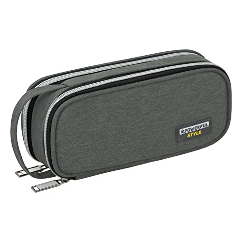 Grande Capacité Trousse Étui à Crayons avec 2 Compartiments, Crayon Sac de Poche à Crayons avec Poignée, Trousse Scolaire, Sac Papeterie Organisateur pour Garçons Filles École et Bureau (Gris) Cover