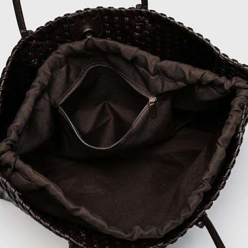 Image of Woven Leather Tote Bag For Women Crossbody Shoulder Bag Large Hobo Handbags Vegan Female Bag Vegetable Basket