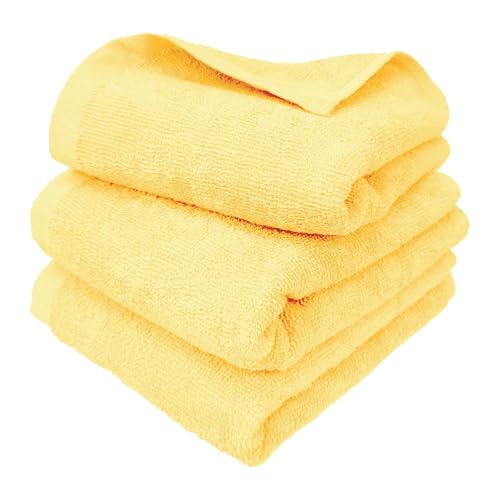 8年タオル フェイスタオル 34×85cm 綿100% 薄手 速乾 高吸水 耐久性 軽量 業務用 かさばらない カスタード 3枚セット [M便 1/4]の商品画像（Amazon）