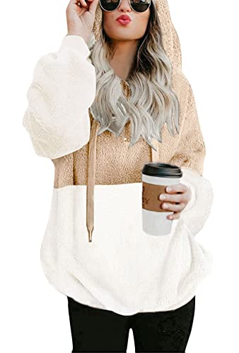 onlypuff Pocket Warm Hoodies Sweaters for Women Color Block