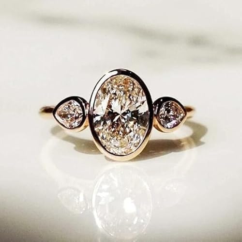 Purvika Jewels 2.50 Carat Oval Cut Lab Created Diamond Engagement Ring, 925 Sterling Silver, 14K Yellow Gold Finish, Bezel Set