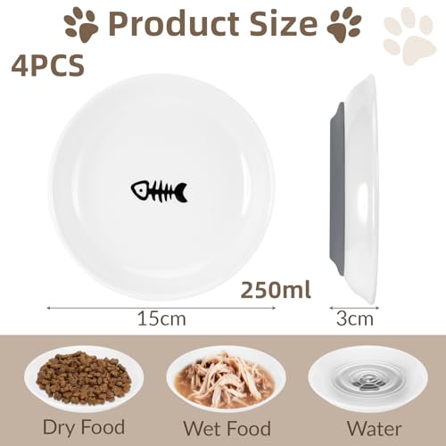 Alitree 4 Stück Katzennapf Keramik, Futternapf Katze mit Rutschfestem Silikonboden, Katzennäpfe Flach von Ermüdung der Schnurrhaare, zum Aufbewahren von Futter und Wasser für Katzen und Welpen