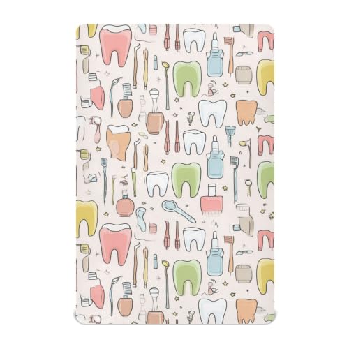 Image of Teeth Dental Cute Crib Sheets Soft Breathable Fitted Baby Crib Sheets Mattress Cover for Girls Boys, 52 inch x 28 inch x 9 inch