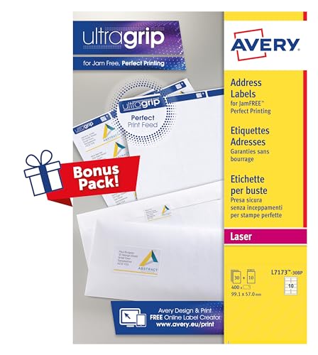Avery Bonus Pack of Labels, Laser Printer, White Blank A4 Labels, 30 Sheets Plus 10 Extra, 99.1 x 57.0 mm,UltraGrip, L7173-30BP - Image 3