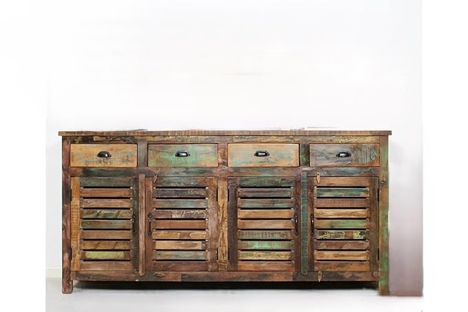Rustic Wood Buffet Cabinet for Dining Room, with 4 Drawers and 2 Doors, Shabby Chic Style