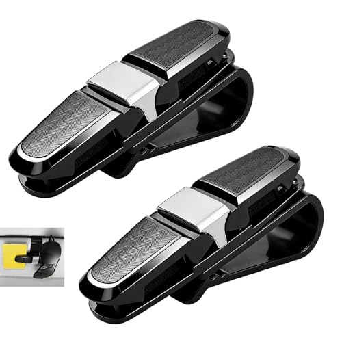 Fwobumy Lot de 2 Porte Lunettes Voiture, Clip Support Lunettes Pare Soleil Rotatif 180°, Range Lunettes Auto pour Tickets et Cartes, Fixation Anti Rayure pour...
