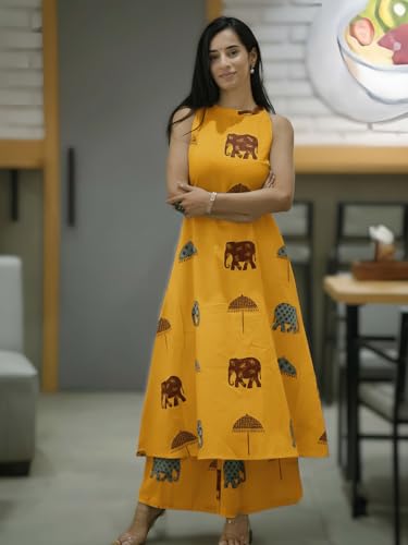 Image of GoSriKi Cotton Co Ord Set for Women | Kurta with Palazzo | Kurti for Woman | Black Printed Ethnic Outfit | Cord Style Dress | Stylish Indian Clothing Office Party Traditional Fashion Look