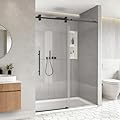 AquivaCoast Frameless Single Sliding Shower Door, 56-60" W x 76" H, Glass Shower Door with 5/16" (8mm) Thick Tempered Clear Glass and Stainless Steel Hardware, Matte Black