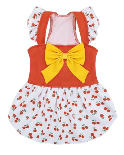 Image of CuteBone Dog Dress for Small Dogs Girl, Cherry Summer Dresses with Bow & Ruffle Sleeve, UPF50+ Sun Protection, Cute Pet Clothes for Puppy for Birthday Wedding Party Beach ZSFX06XXS