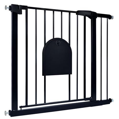 Aufun cancelletto per scale, cancelletto di sicurezza per bambini senza foratura, per 85-95 cm chiusura automatica, cancello in metallo, cancelletto di sicurezza per cani con gattaiola (nero)