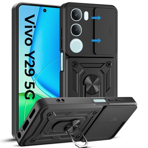 Image of A rtistque Armor Bumper Back Case Cover for Vivo Y29 5G / Vivo Y19s 5G | Stylish Ring Holder & Inbuilt Stand | Sliding Camera Cover | TPU Protective Design | Vivo Y29 & Y19s Back Cover - Black