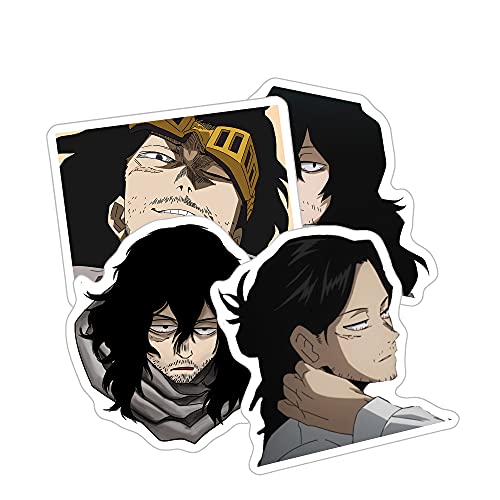 Alexiss MHA Shota Aizawa Eraser Head Funny Face Pack 4Pcs MHA Sticker for Watter Bottles, Phone, Laptop, Skateboard, Car,Colorful Sticker,Pack 4 Pcs Size 3inch