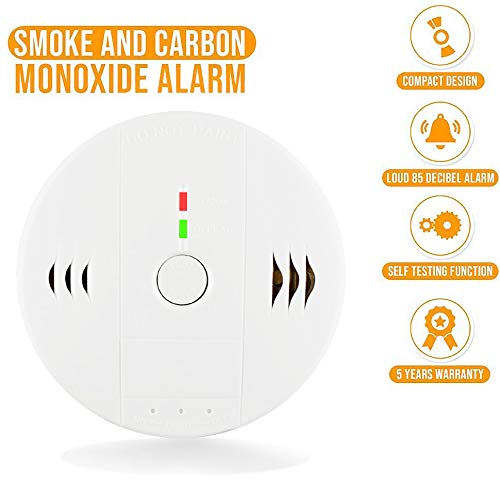 Combination Smoke and Carbon Monoxide Detector Alarm, 2-Pack GLBSUNION Beeps Warning Smoke and CO Alarms for Basements Travel Home Office Kitchen Bedroom Car, Battery Operated, Comply with UL 217/2034