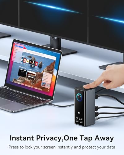 Image of Selore Laptop Docking Station, 4K Triple Display Docking Station 3 HDMI 2 DP, Smart LCD Digital Display, USB-C USB 3.0 Universal Dock for Windows MacBook macOS (Driver Required)