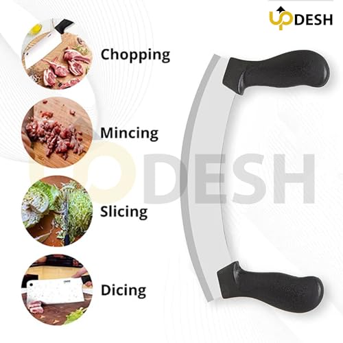 Image of UPDESH Pizza Cutter - Pizza Slicer - Mezzaluna /Mincing Knife - Double Handle Ideal for Mincing, Dicing, Chopping & Slicing (4)