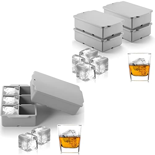 Image of Nax Caki Large Ice Cube Tray with Lid, Stackable Big Silicone Square Ice Cube Mold for Whiskey Cocktails Bourbon Soups Frozen Treats, Easy Release BPA Free
