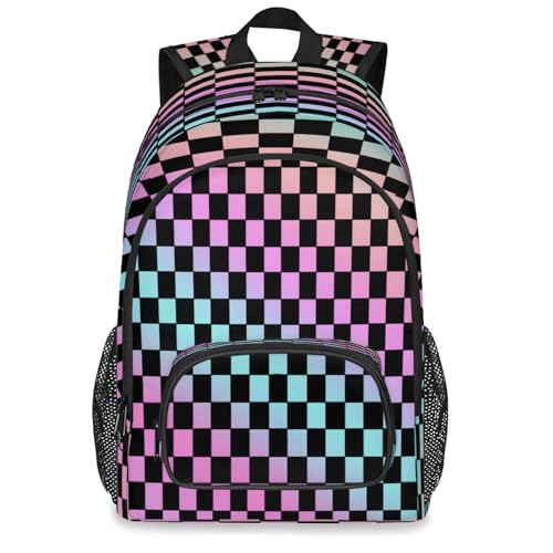 Rainbow Checkerboard Large Capacity Backpack, 18 Inch Multi Pocket Laptop iPad Tablet Backpacks Business Travel Hiking Daypack Casual Rucksack for Women Men Gifts