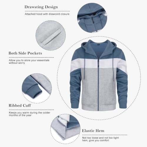 Image of DUOFIER Men's Hoodies Zip Front Sweatshirt Color Blocking Hooded