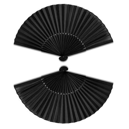 2 Piéces Éventails Pliants,noir ventilateur pliant ventilateur pliant Palm Fan ventilateur pliant ventilateur chinois pour danse, fête, cadeau de mariage,...