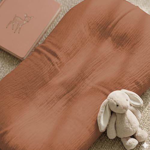Image of guruixu Muslin Baby Lounger Cover 2 Pack, 100% Cotton Infant Replacement Cover, Soft & Breathable Replacement Slipcover, Compatible with Snuggle Me Lounger (Terracotta,Terracotta Wave)
