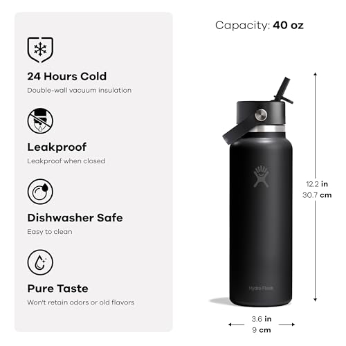 Image of Hydro Flask Water Bottle - Insulated Stainless Steel - Wide Straw Lid, Non Spill, Leakproof in 40 Oz Cloud Pink