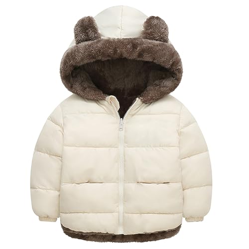 amropi Bambini e Ragazzi Cappotto Foderato in Vello Giacca con Cappuccio Invernale Caldo Cappotti Bianco, 2-3 Anni