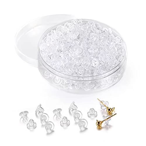 500 Pièces de bouchons d'oreille en silicone transparent, Universelle Fermoirs de Boucles d'oreilles, Bouchon de Boucle d'Oreille,Sécurité Fermoirs de Boucles d'oreilles,avec boîte de rangement Cover