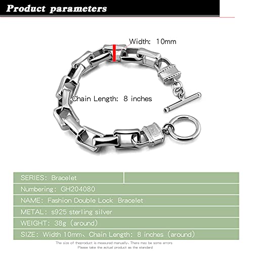 Dankadi Punk Men & Woman Solid Silver Bracelet Jewelry 925 Sterling Silver Rolo Chain 10Mm 7 "8" 9 "10" Charm Lock Bangle Hip Hop Accessories (Classic Style, 8 Inch) #TOP2