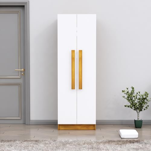 Image of Bniture Wooden Almirah for Clothes, Door for Bedroom, 2 Door Wardrobe with 4 Shelves Huge Storage Space (46D x 60W x 182H CM) | 3 Year Warranty (Giant Wood & Frosty White)