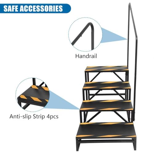 Image of RV Step with Handrail, 4-Step Stable Heavy Duty Universal Stair