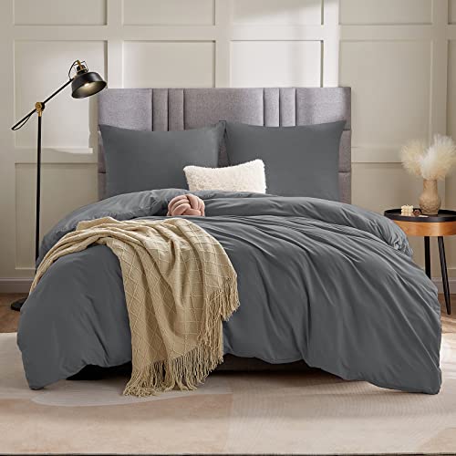 WAVVE Juego de Funda Nórdica para Cama 120, Funda de Edredón 200x200 cm con 2 Funda de Almohada 65x65 cm, Suave y Transpirable (Gris Oscuro, 3pcs) Cover