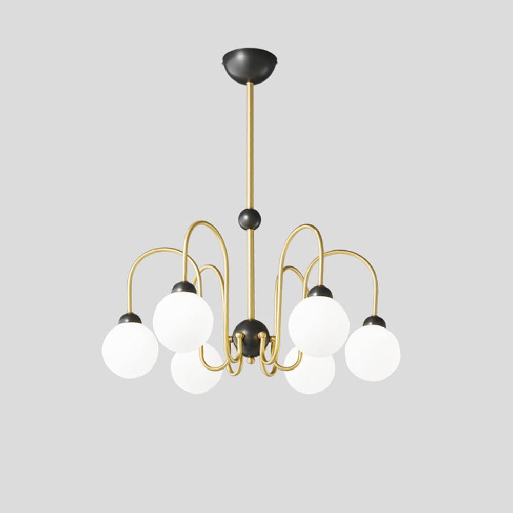 KXEcoLife G9 Scandinavian all copper light luxury chandelier, minimalist magic bean molecular for living room bedroom dining fixture,6 heads
