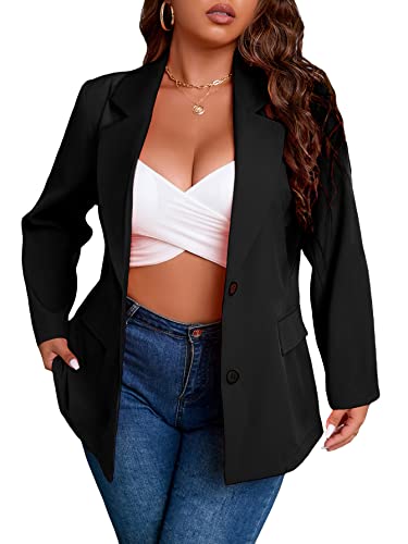 WDIRARA Women's Plus Size Elegant Single Breasted Lapel Collar Solid Casual Work Blazer