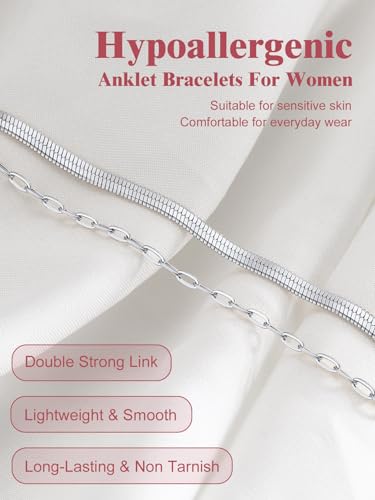 Image of FOCALOOK 14K Gold Plated Anklets for Women Waterproof Plus Size Ankle Bracelet 8.5-10.5 Inch Adjustable Mariner /Figaro /Flat Snake /Cuban Link Chain Anklet Jewelry for Summer Beach Holiday